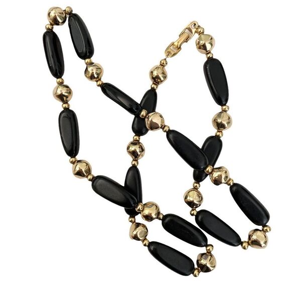 Vintage Boho Beaded Necklace in Black and Gold Tone - Picture 5 of 5